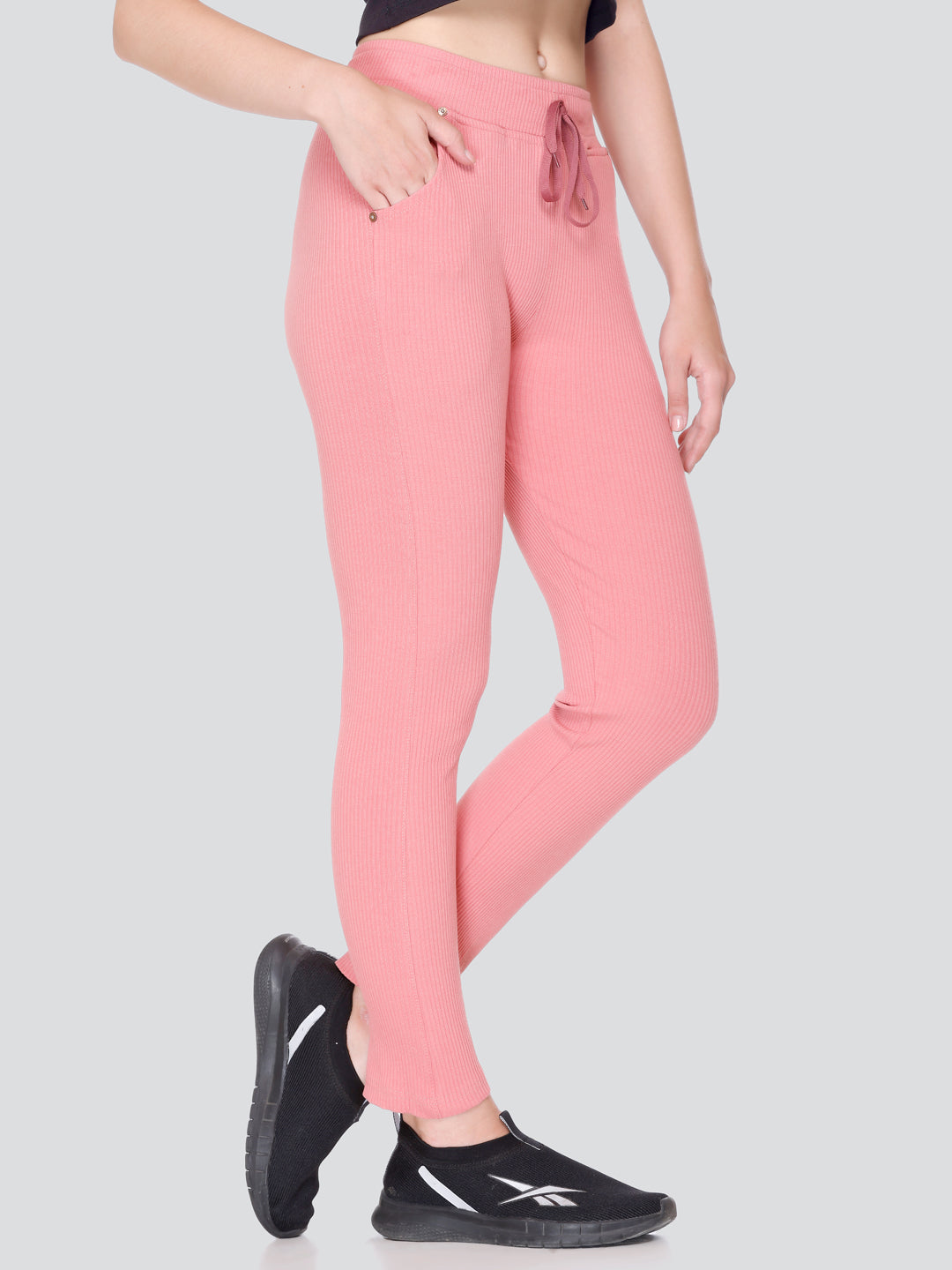 Stretchable Cord Knit Lower For Women - Rosy Pink