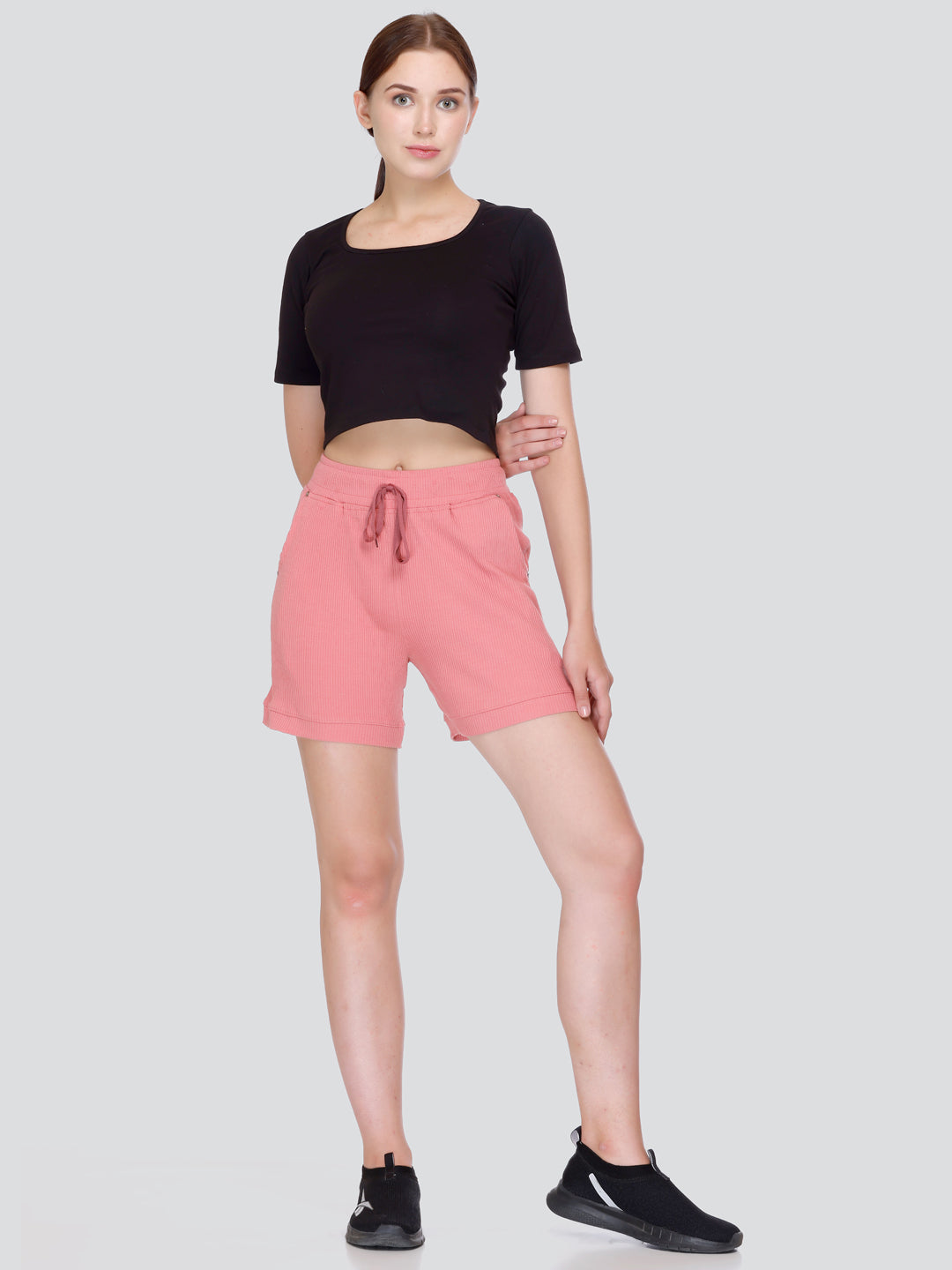 Comfortable Women Cord Knit Shorts In Rosy Pink Online In India