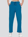 High Rise Cotton Straight Teal Blue Trackpants