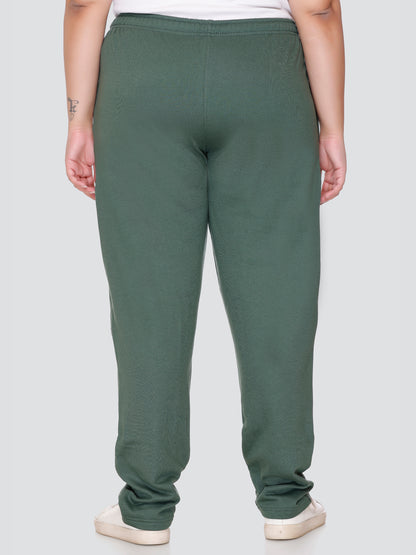 Stylish Olive Green Plus Size Winter Fleece Track Pants For Women Online In India