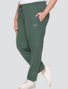 Plus Size Winters Cozy Fleece Track Pants For Women - Olive Green
