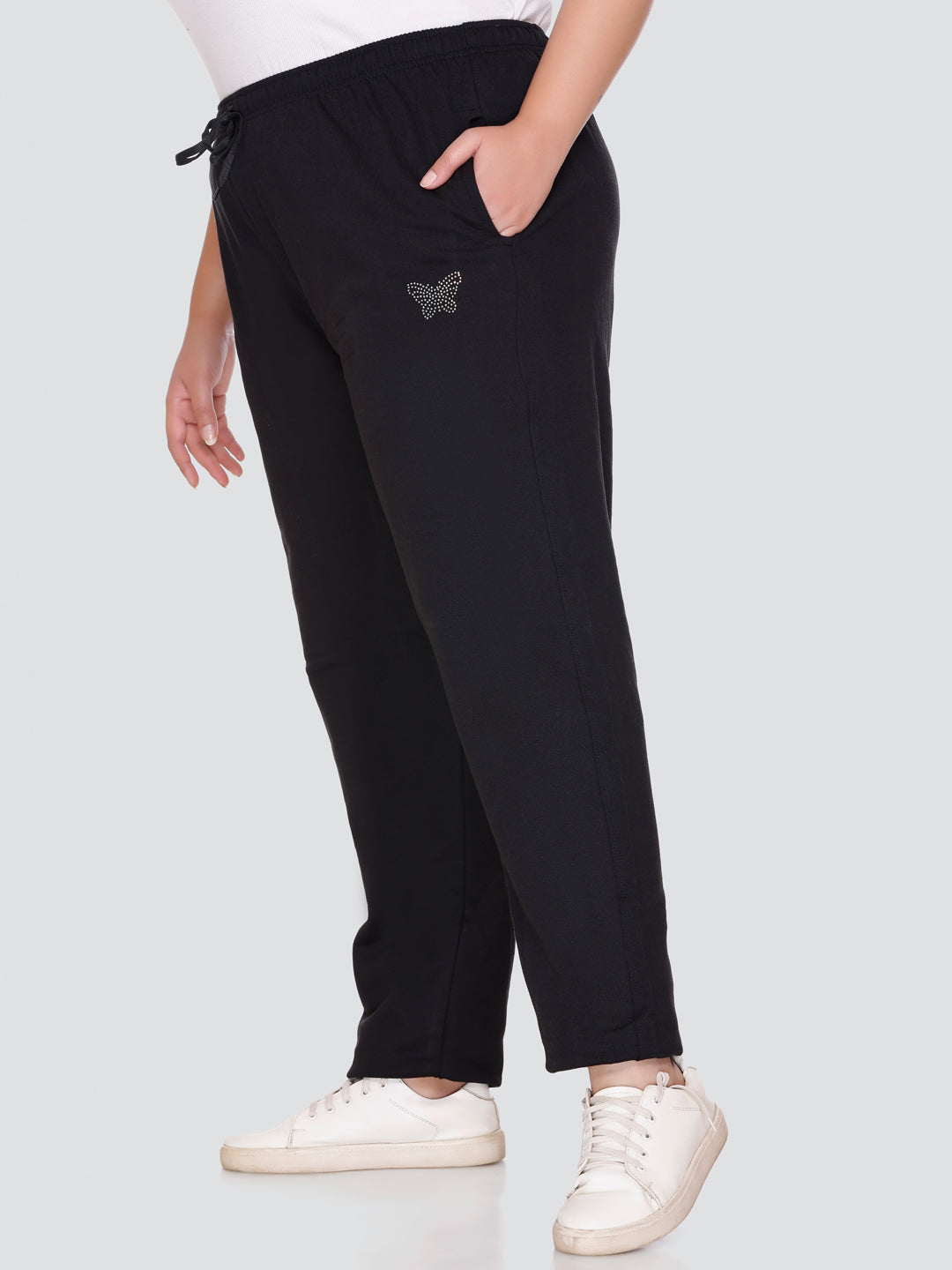 Stylish Black Cotton Winter Fleece Plus Size Track Pants For Women Online In India