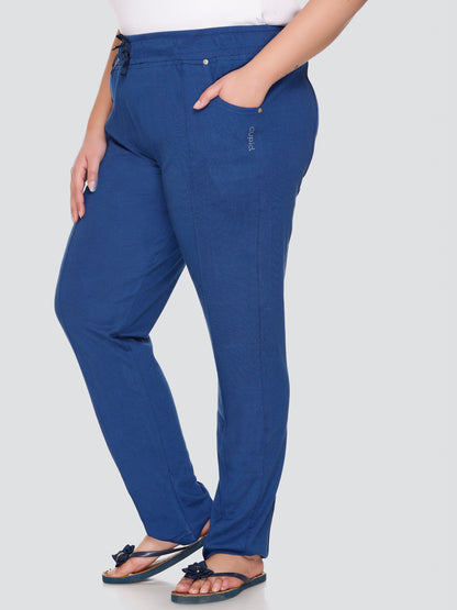 Soft Blue Cotton Relaxed Fit Lounge Track Pants For Women At Best Prices
