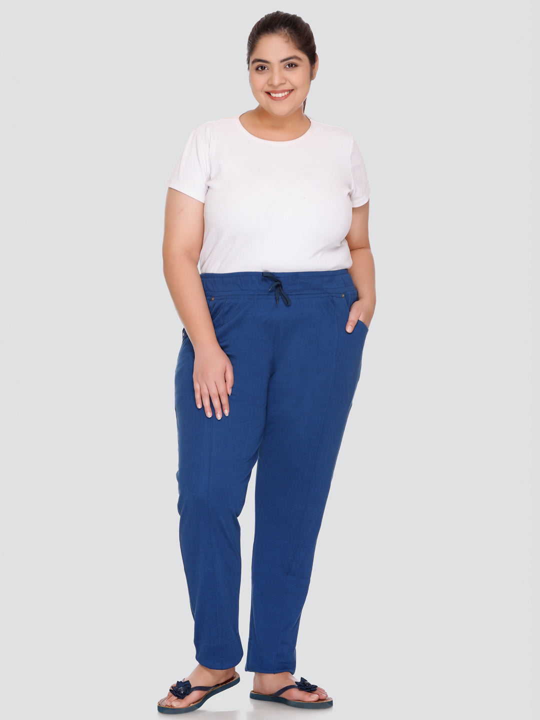 Soft Blue Cotton Relaxed Fit Lounge Track Pants For Women At Best Prices