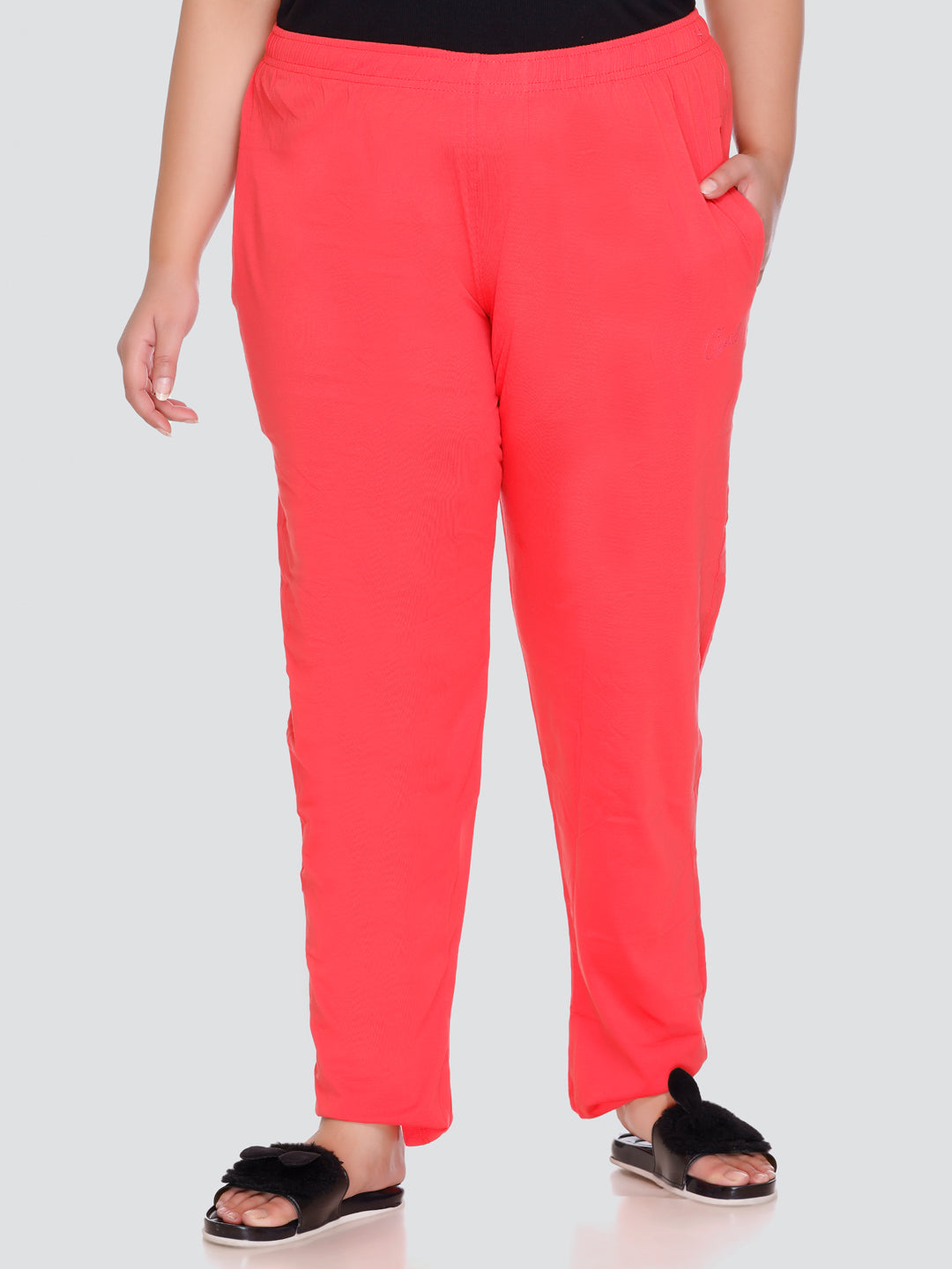 Soft Coral Red Cotton Track Pants For Women At Best Prices