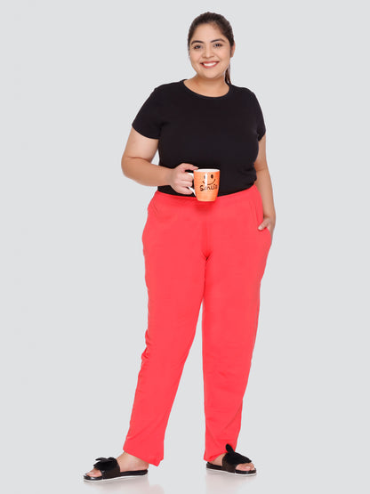 Soft Coral Red Cotton Track Pants For Women At Best Prices