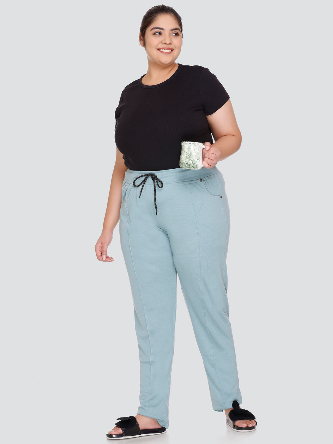 Comfy Sage Relaxed Fit Cotton Trackpants for Women online in India at best prices