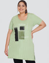 Plus Size Long Hip Covering T-shirt For Women - Half Sleeve - Green