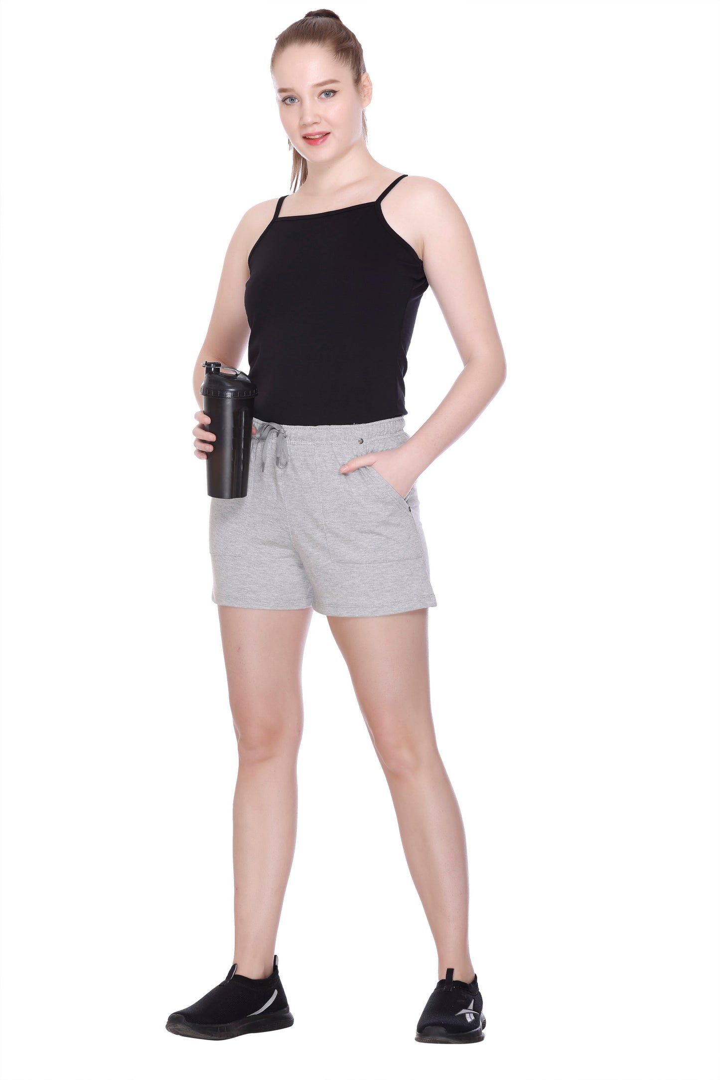 Cotton Shorts For Women Plain - Grey