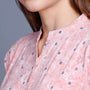 Women Mandarin Collar Printed Cotton Long Top- Salmon