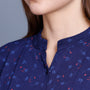 Women Mandarin Collar Printed Cotton Long Top- Imperial