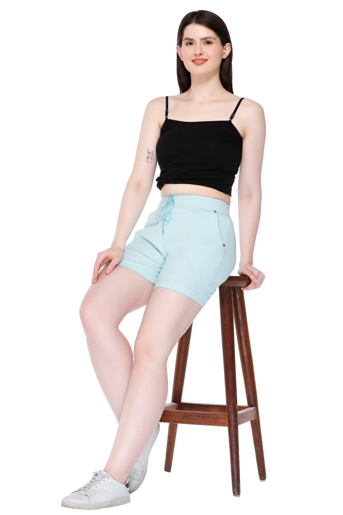 Comfortable Women Cord Knit Shorts In Mint Online In India