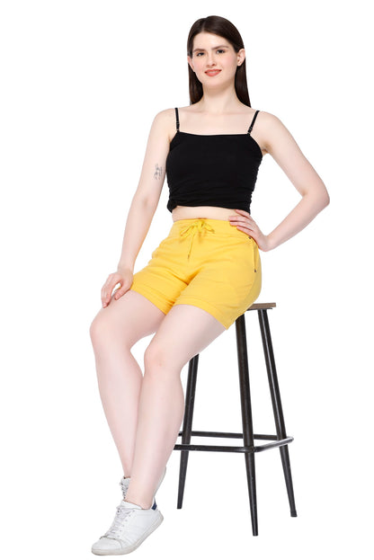 Comfortable Cotton Shorts For Women Combo(Rosy pink / Yellow/Pearl White)Online In India
