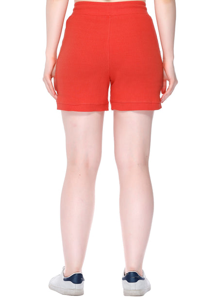 Comfortable Women Cord Knit Shorts In Tangy Orange Online In India