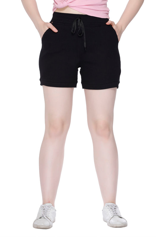 Stylish Plain Black Cotton shorts For Women Online  In India 