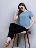 Teal Blue Solid Casual T-Shirt