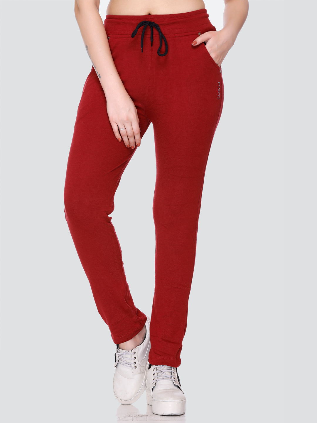 Soft Red Cotton Lycra Women Pants – Stilento