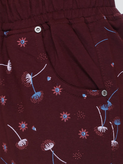 Cotton Printed Night Pajamas For Women - Brown