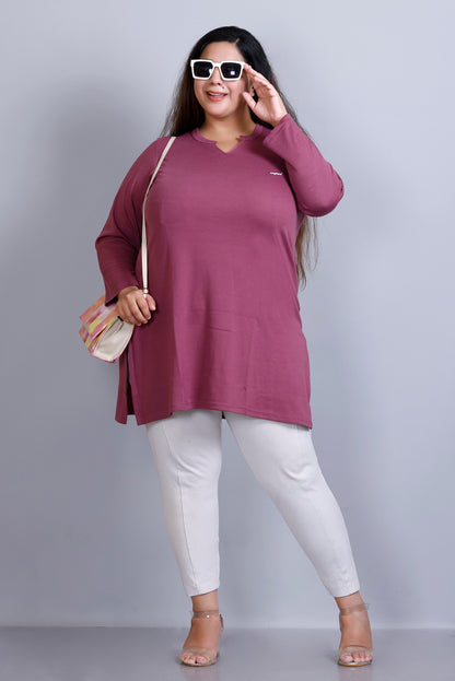 Plus Size Full Sleeves Long Tops For Women - Pack of 2( Mauve& Blue)