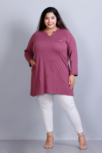 Plus Size Full Sleeves Long Top For Women -Mauve