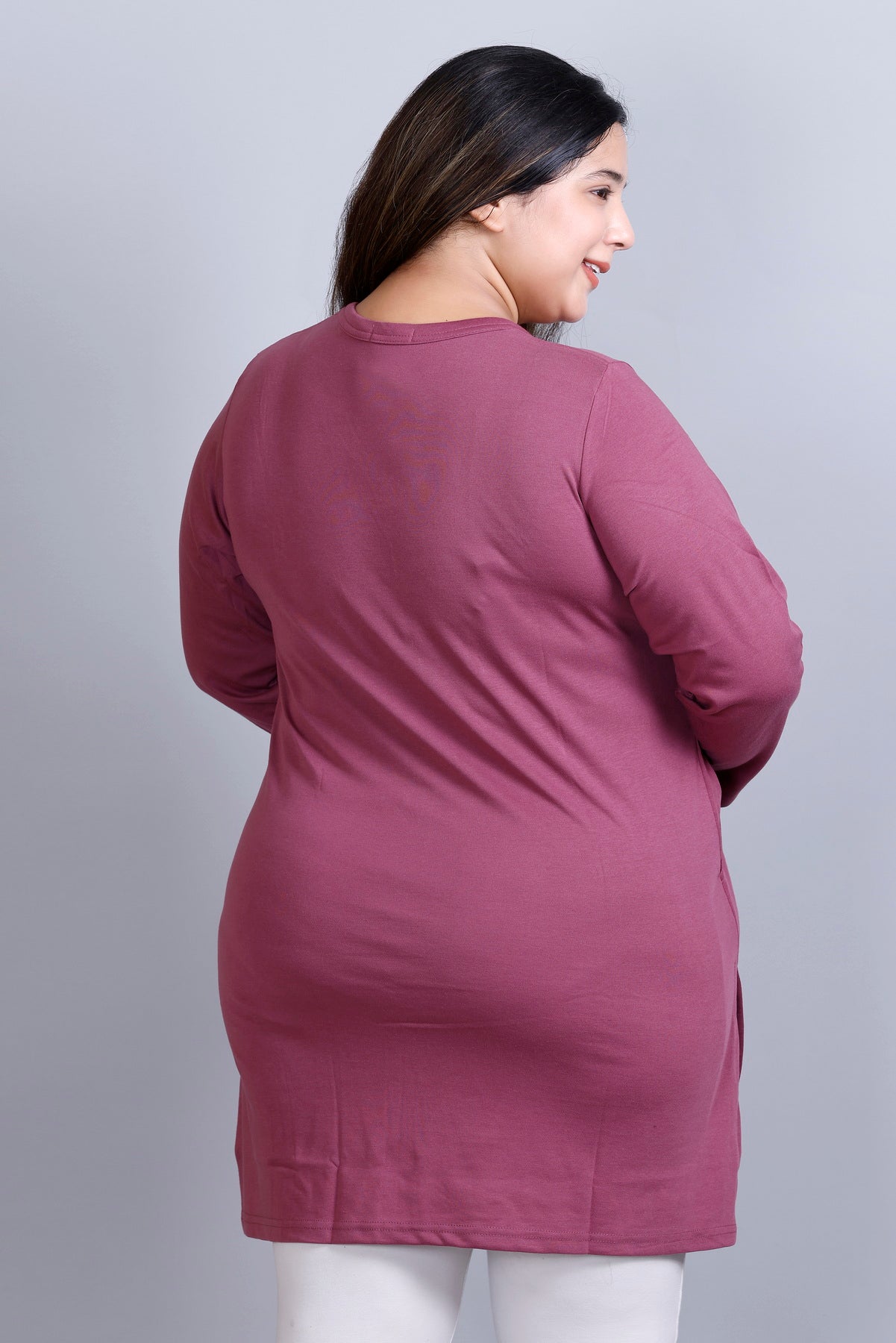 Plus Size Full Sleeves Long Top For Women -Mauve