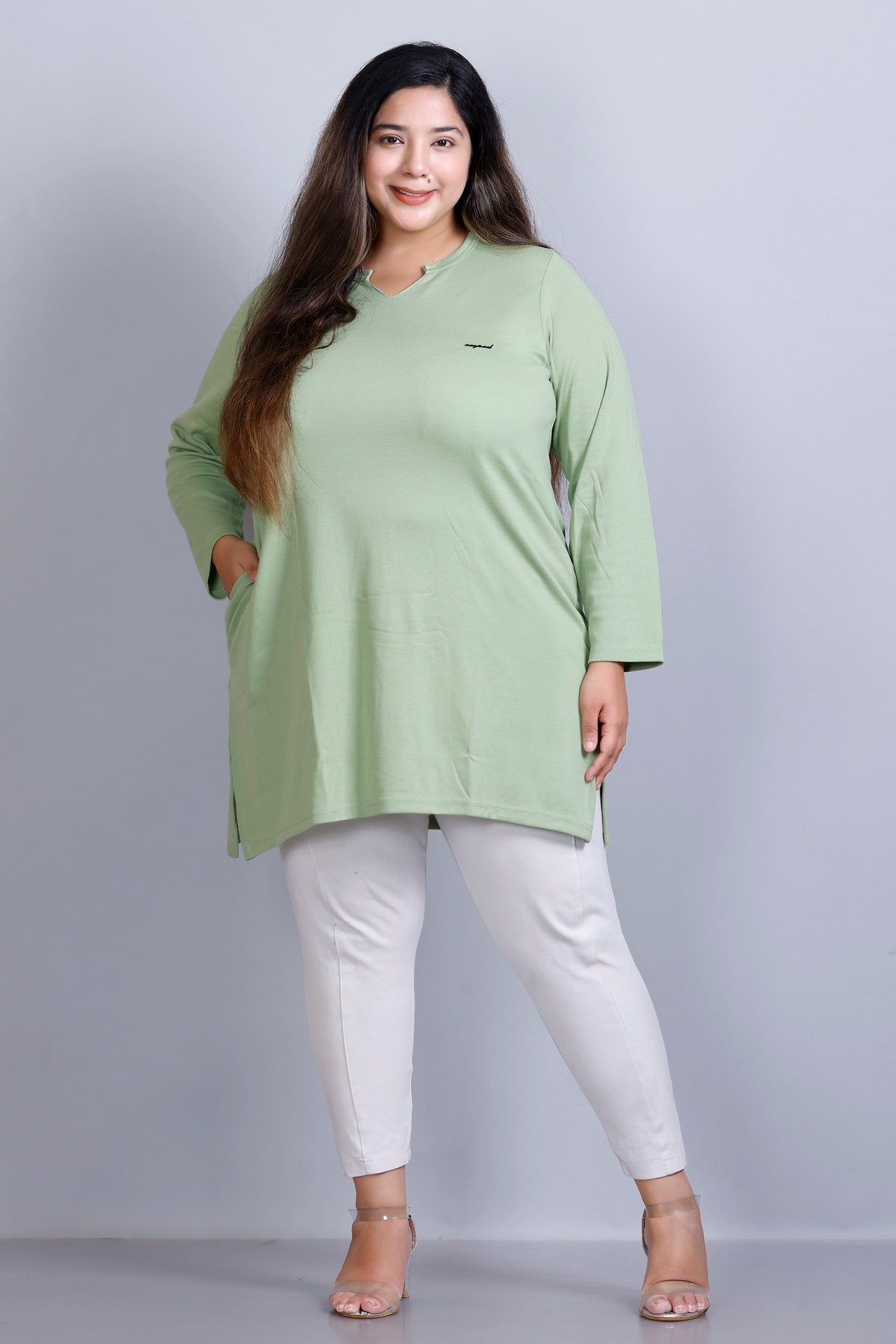 Plus Size Full Sleeves Long Tops For Women - Pack of 2 (Sea Green& Blush peach)