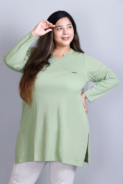 Plus Size Full Sleeves Long Top For Women - Sea Green