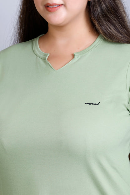 Plus Size Full Sleeves Long Top For Women - Sea Green