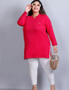 Plus Size Full Sleeves Long Top For Woman -Deep Pink