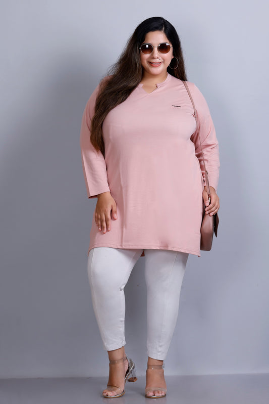 Plus Size Full Sleeves Long Top For Women -Blushing Peach