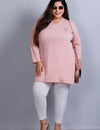 Plus Size Full Sleeves Long Top For Women -Blushing Peach