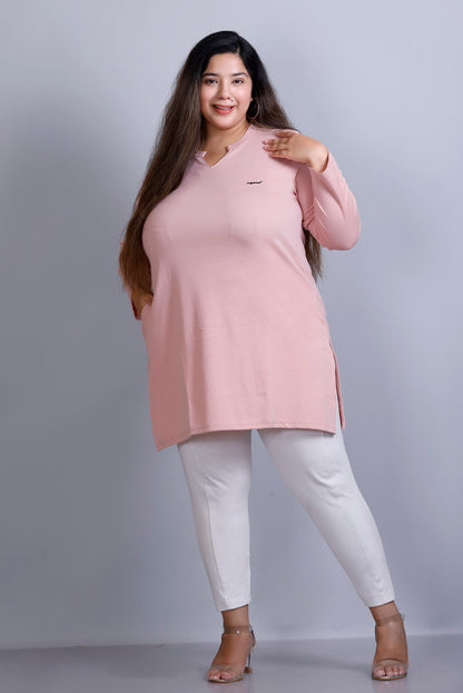 Plus Size Full Sleeves Long Top For Women -Blushing Peach