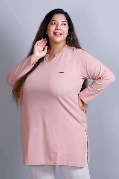 Plus Size Full Sleeves Long Top For Women -Blushing Peach