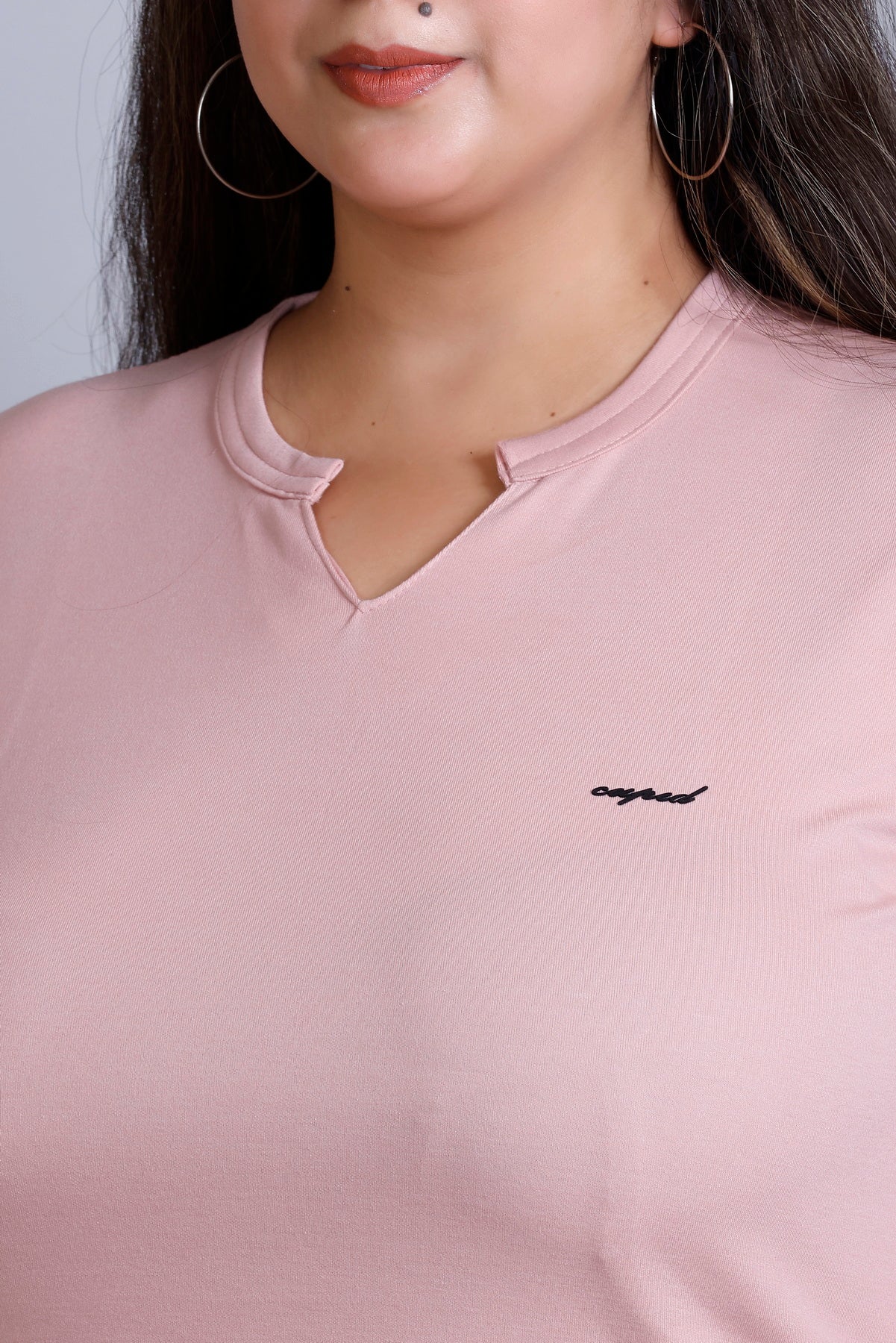 Plus Size Full Sleeves Long Top For Women -Blushing Peach