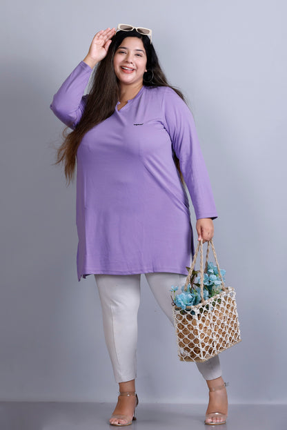 Plus Size Full Sleeves Long Top For Women - Lilac Blush