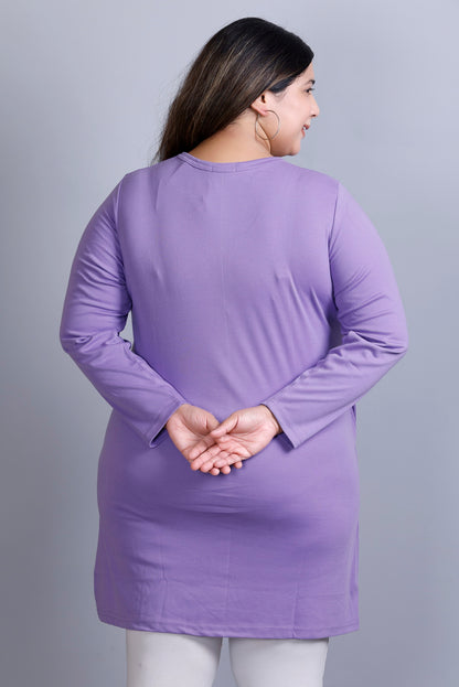 Plus Size Full Sleeves Long Top For Women - Lilac Blush