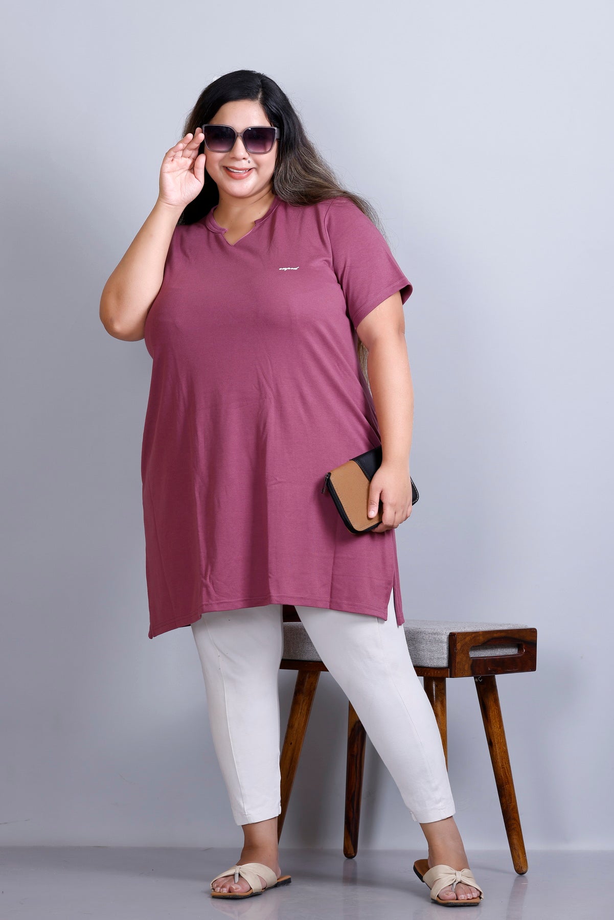 Long Line Mauve Top For Women - Plus Size