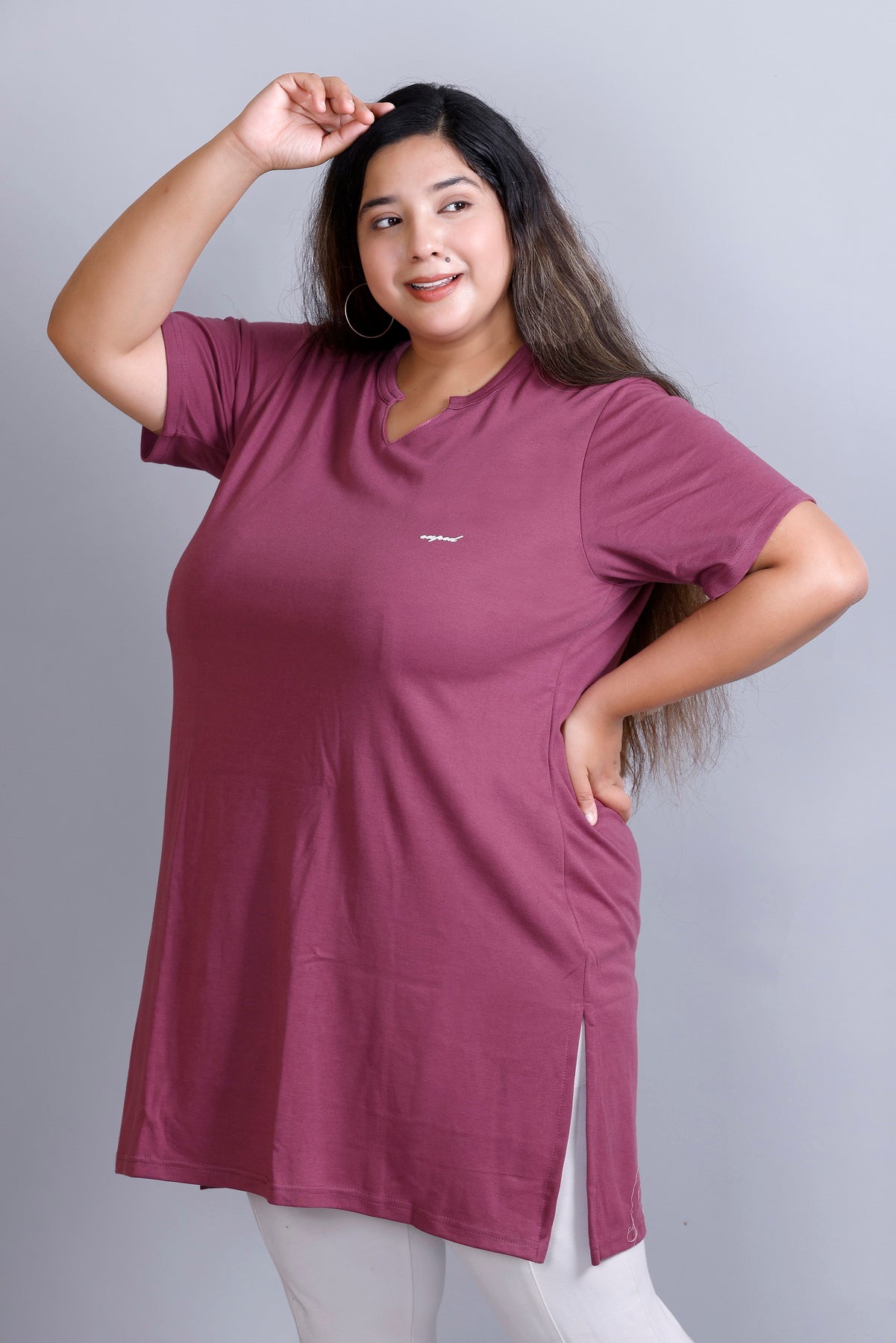 Long Line Mauve Top For Women - Plus Size