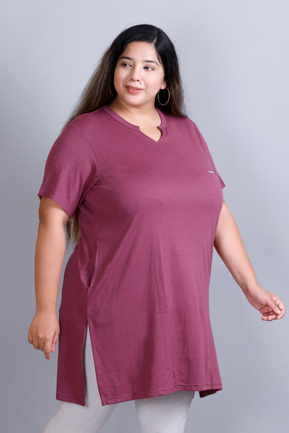 Long Line Mauve Top For Women - Plus Size