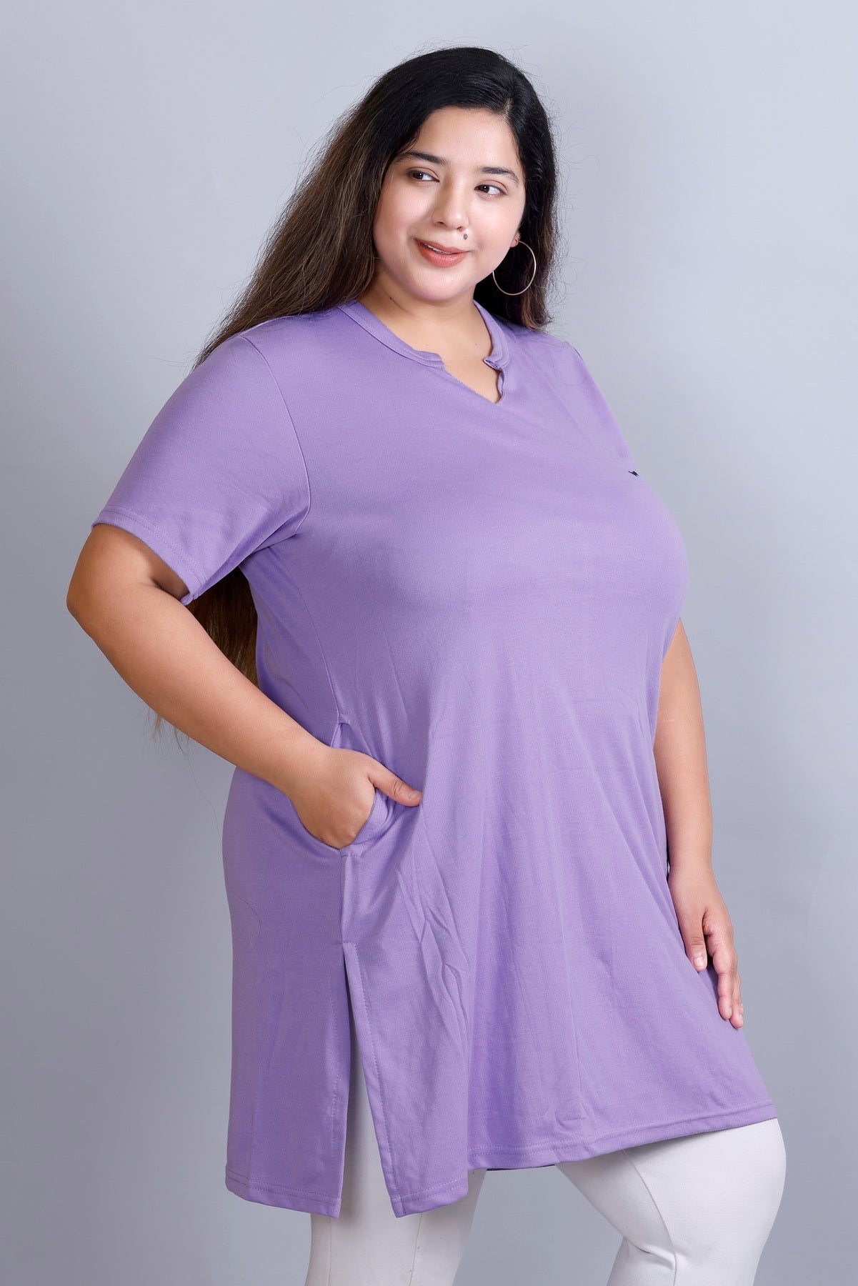 Long Line Lilac Blush Top For Women - Plus Size