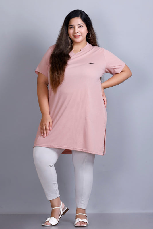 Long Line Blushing Peach Top For Women - Plus Size