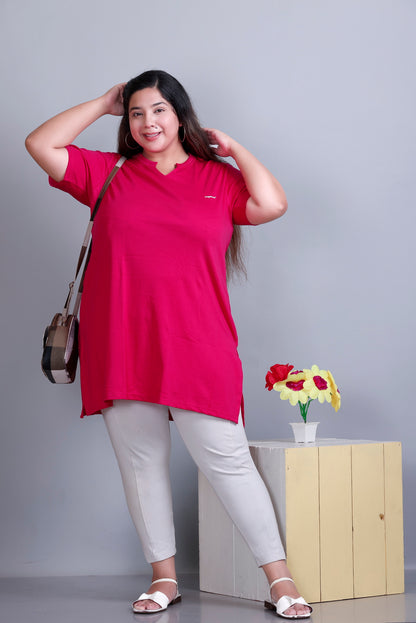 Long Line Deep Pink Top For Women - Plus Size