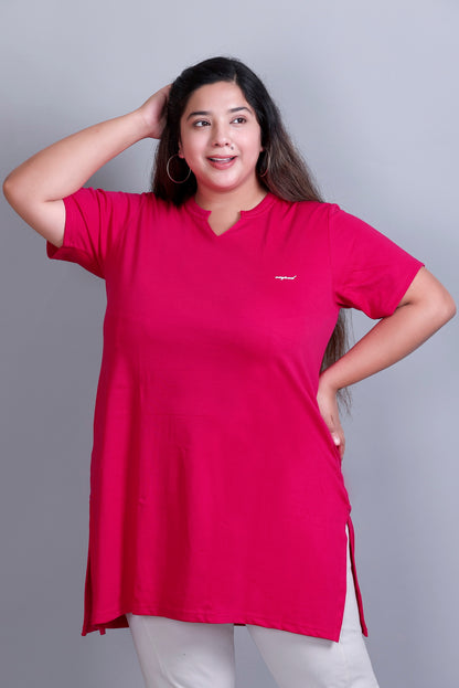 Long Line Deep Pink Top For Women - Plus Size