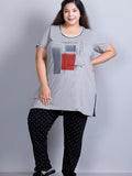 Cotton Nightsuit For Women - Long Top & Pyjama Set -Grey/Black