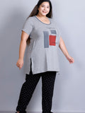 Cotton Nightsuit For Women - Long Top & Pyjama Set -Grey/Black
