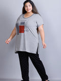 Cotton Nightsuit For Women - Long Top & Pyjama Set -Grey/Black