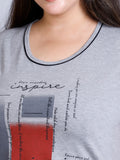 Cotton Nightsuit For Women - Long Top & Pyjama Set -Grey/Black