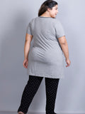 Cotton Nightsuit For Women - Long Top & Pyjama Set -Grey/Black