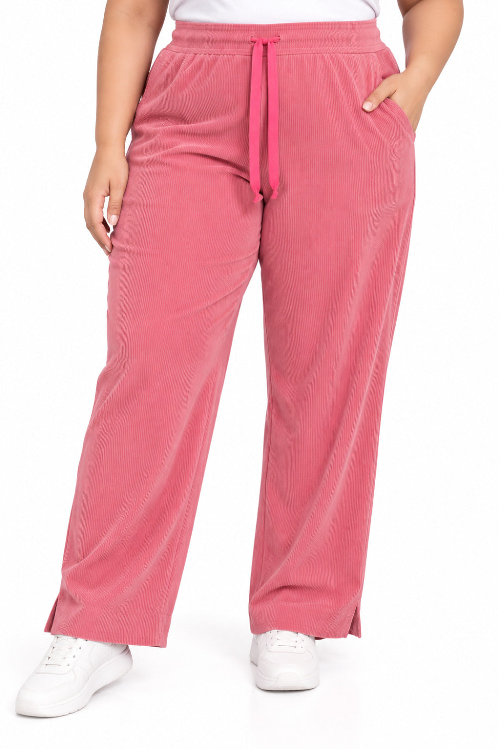 Women’s Ribbed Knit Track Pants / Relaxed Lounge Joggers with Drawstring