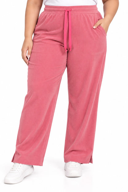 Women’s Ribbed Knit Track Pants / Relaxed Lounge Joggers with Drawstring